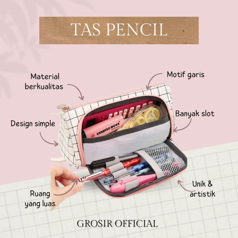 

Premium.. Tempat Pensil Large Capacity Motif Garis 99Q