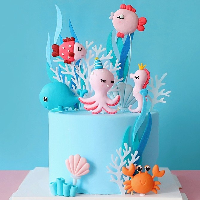 Terlaris Topper Cake Sea Animal Creature / Hewan Laut Ikan / Gurita / Lumba