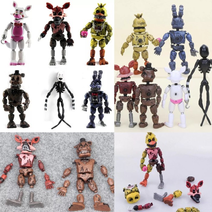 HOT SALE ACTIONS FIGURE FNAF LENGKAP 6PCS FREDDY FOXY CHICA NIGHTMARE TERBARU