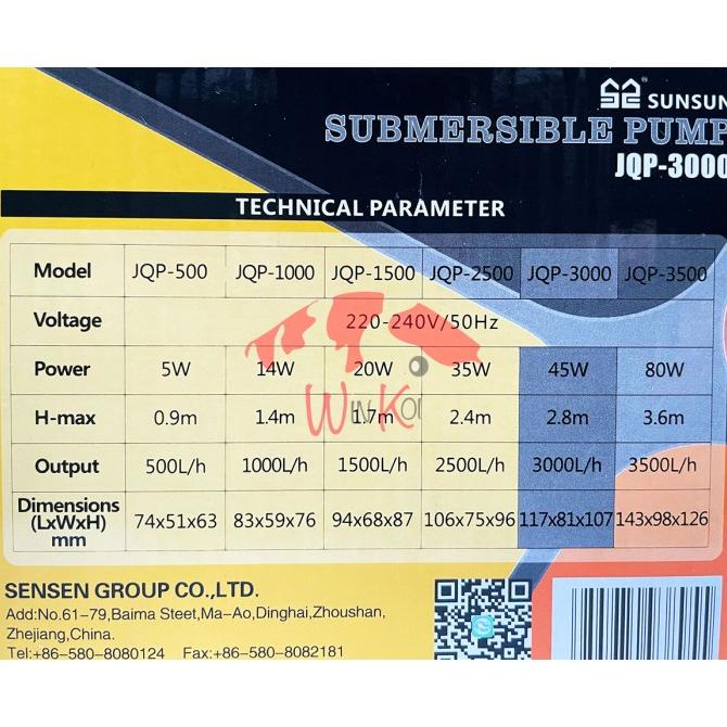Pompa Air Sunsun Jqp-3000 Submersible Water Pump Kolam Aquarium 3000L