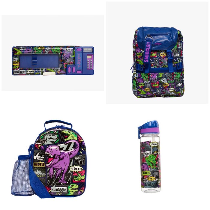 Smiggle Set Backpack + Bottle + Lunchbox + Case Dino Tas Anak Original new
