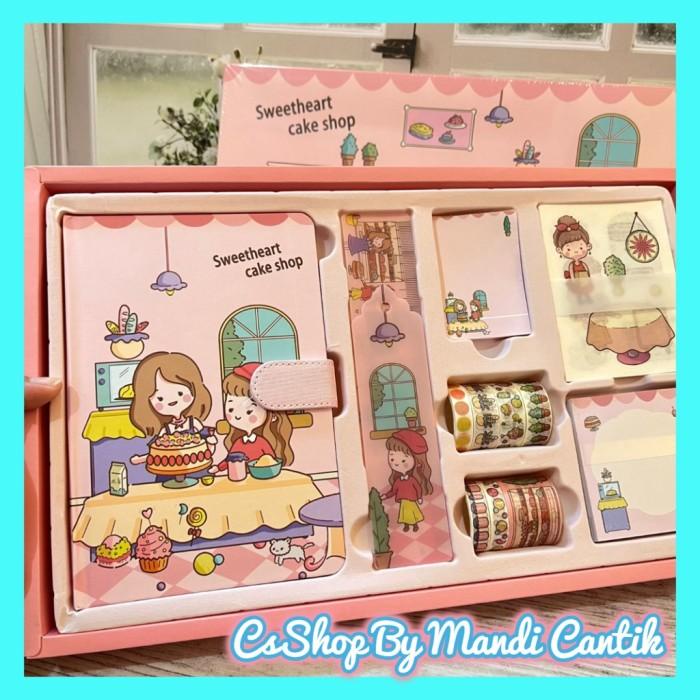 

PAKET JURNAL 7 IN 1 SWEET HEART CAKE SHOP ALAT TULIS L;ENGKAP MURAH