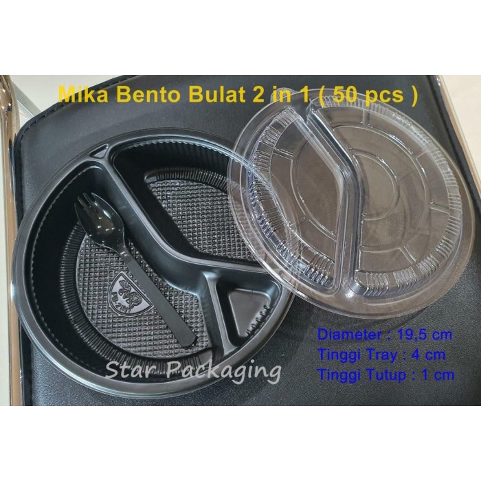 Terlaris [Bulat] Mika Bento Bulat / Tray Bento / Box Bento 2 In 1 (Isi 25 Pcs)