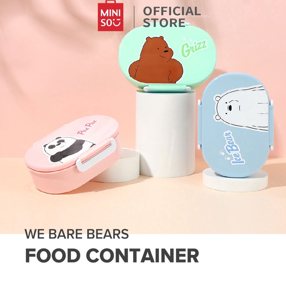 ー LV8 MINISO Tempat Bekal We Bare Bears Kotak Makan Anak Kotak Makan Dewasa 650ML Tempat Makanan 2 G