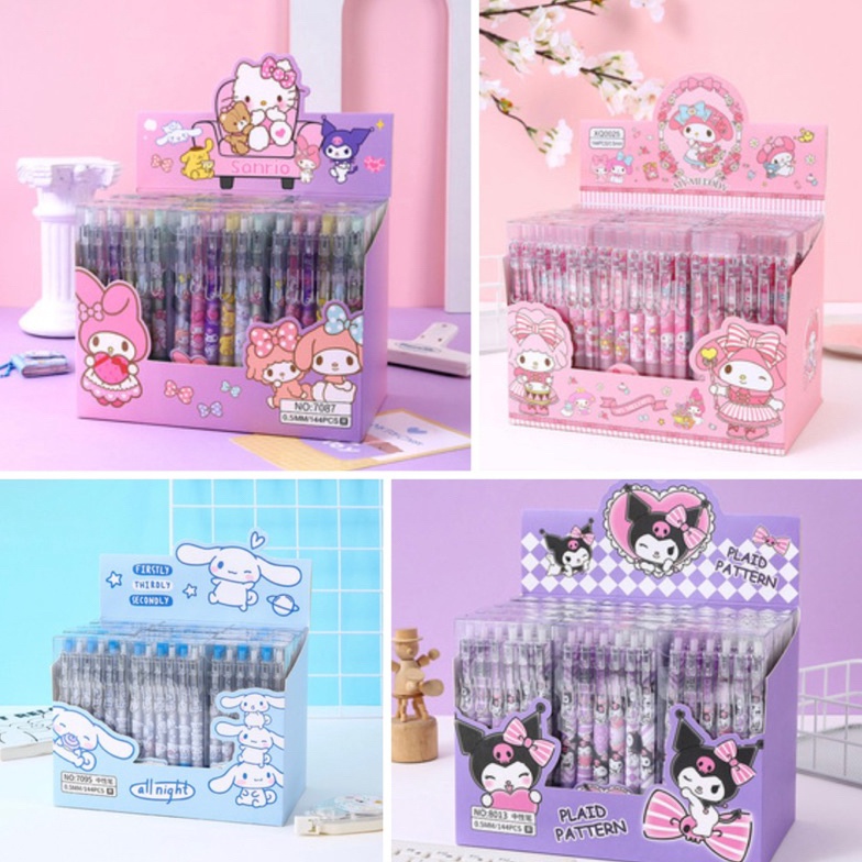 

9.9 Product HOT (12 Pcs) Box Pulpen Gel Cetek Sanrio 0.5mm / Ballpoint sanrio kuromi cinnamoroll Melody / Pulpen anak sekolah warna hitam
