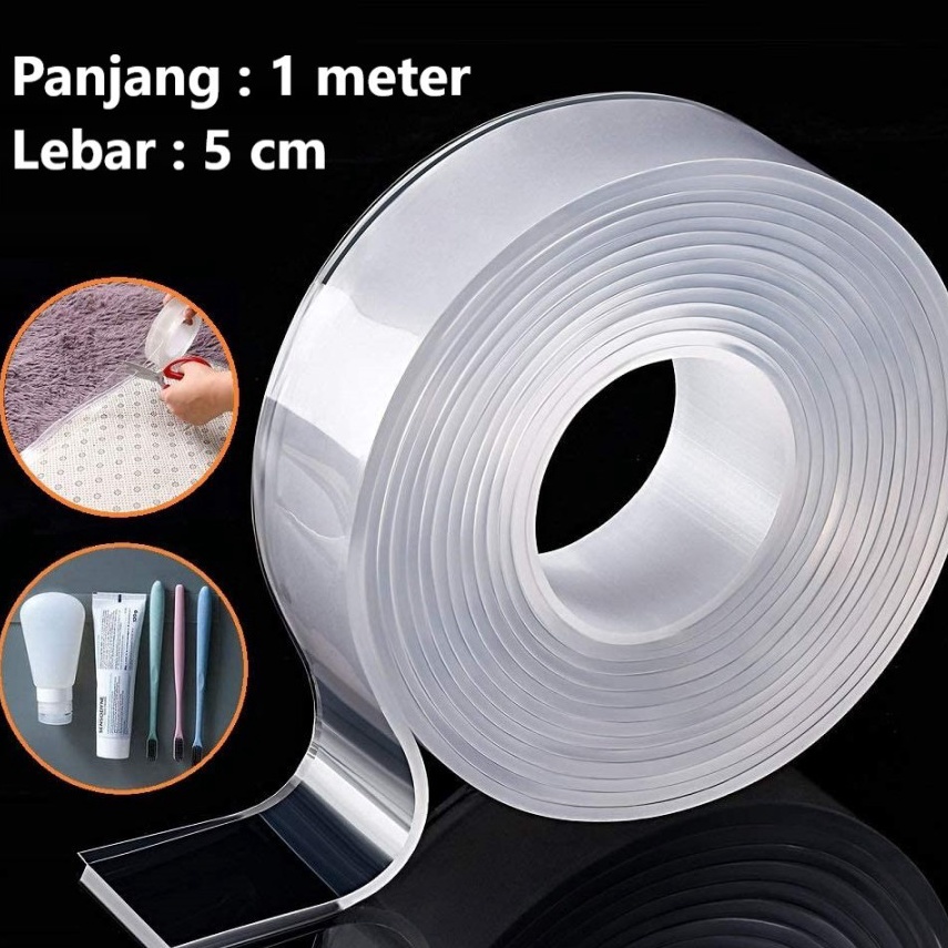 

Modern.. Nano Double Tape 5 cm x 1 Meter Transparan Lakban Selotip Isolasi Bening 45