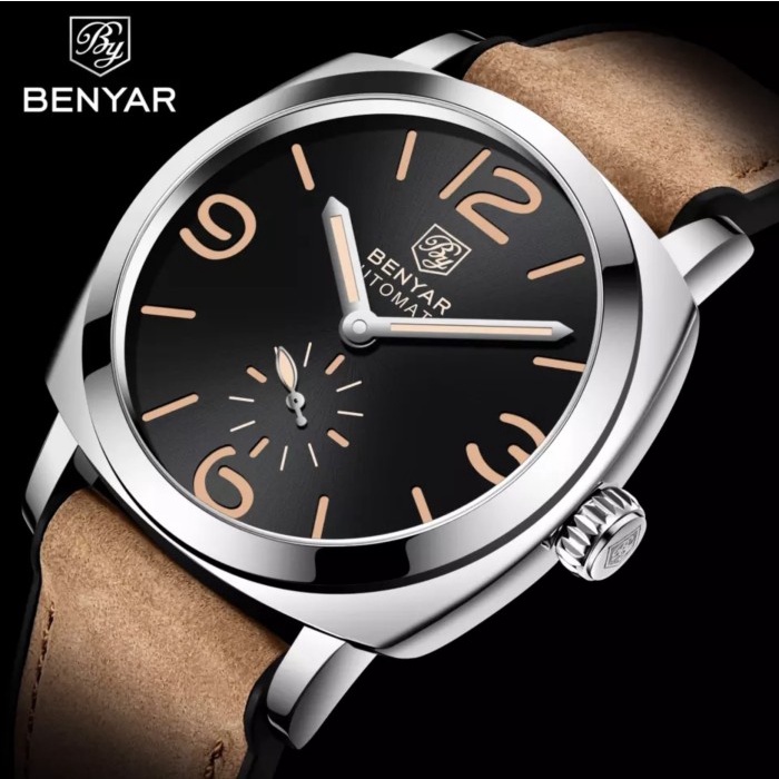 PROMO BENYAR AUTOMATIC - JAM HOMAGE PAM - 44MM SANDWICH DIAL RUBBER LEATHER TERLARIS