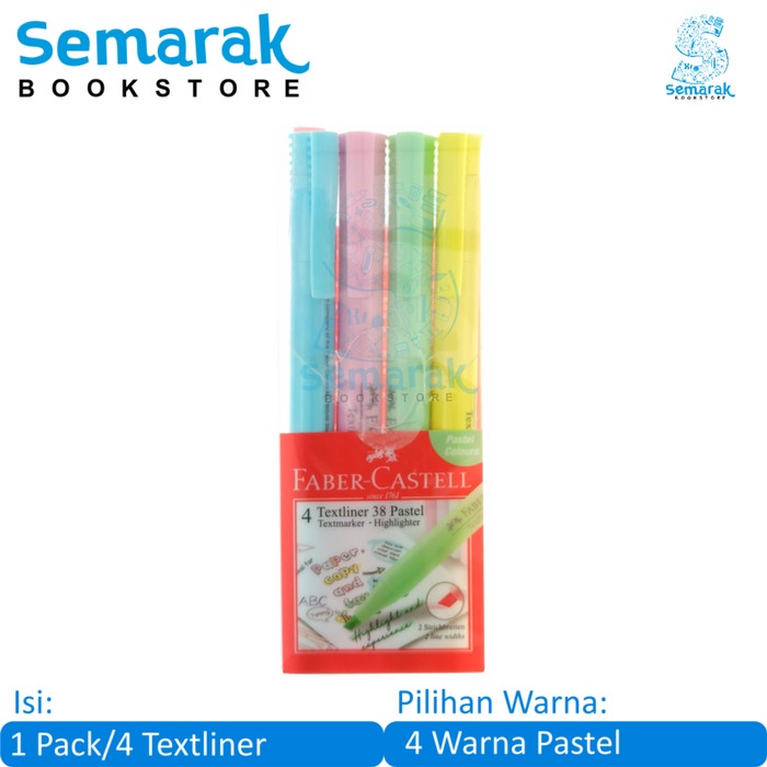 

Bestseller Highlighter Pen Faber Castell Textliner 38 Pastel [4 Warna]