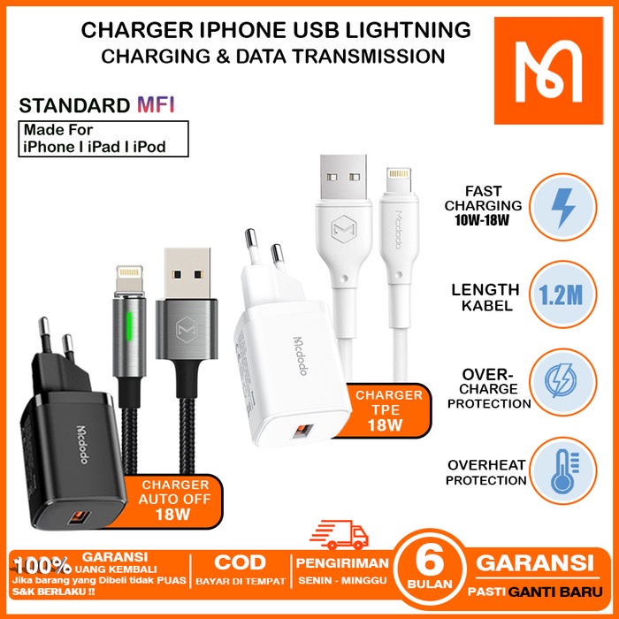 Best Seller Charger Iphone 5 6 7 8 Xr Usb Lightning Fast Charging Auto Off Mcdodo