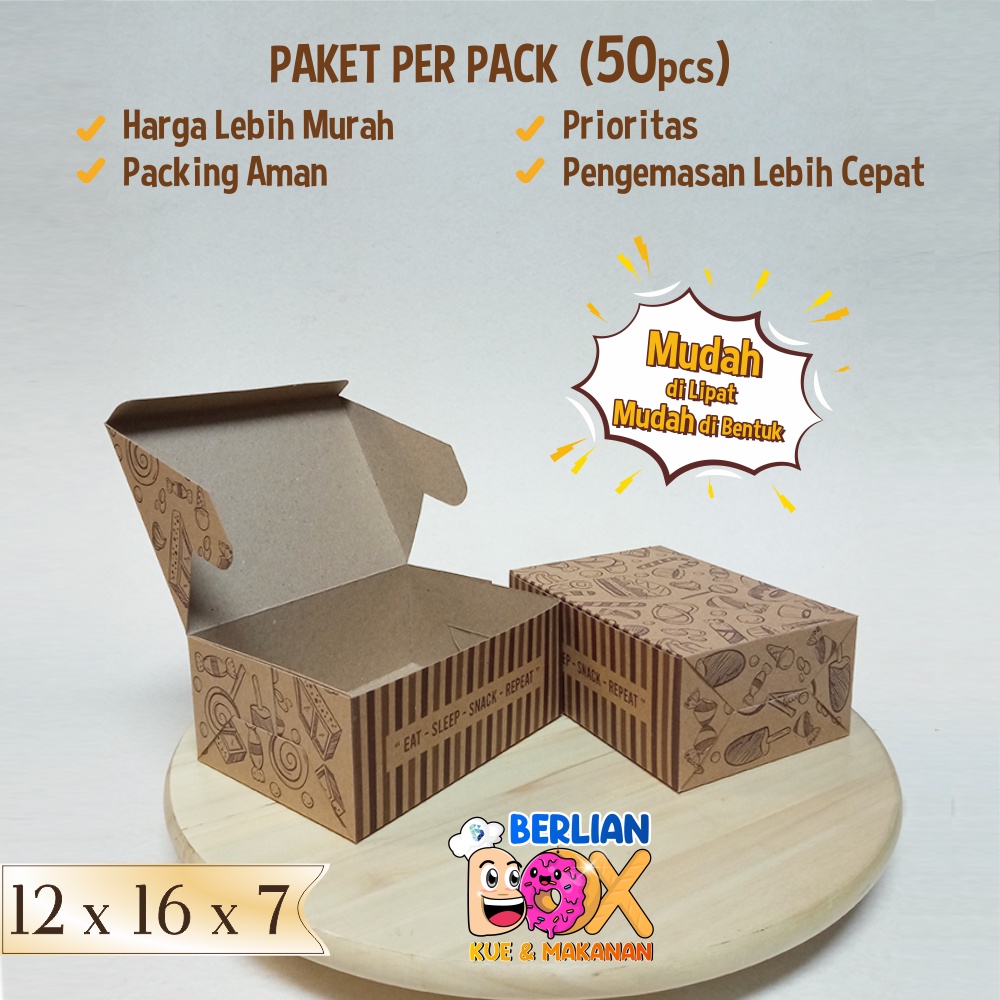 

iDk90 Dus Kue Bahan Kraft Motif 12x16 cm Dus Snack Craft Tempat Snack Isi 50