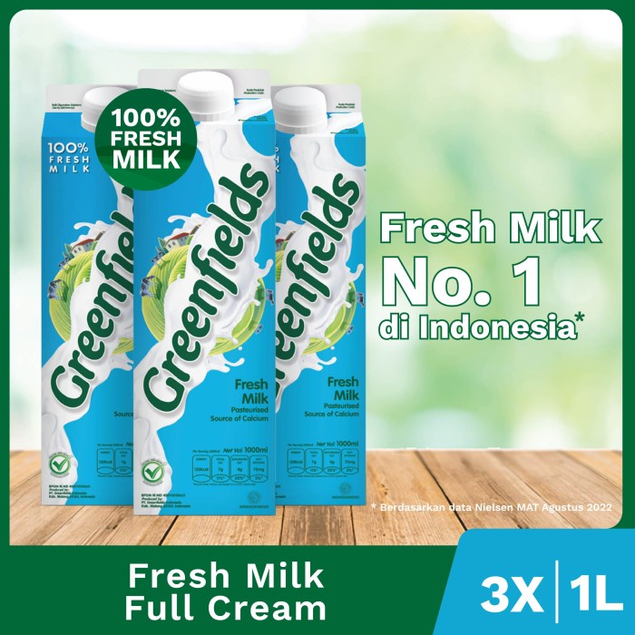 

[Triplepack] Susu Segar Greenfields - Fresh Milk Full Cream 1L x 3pcs