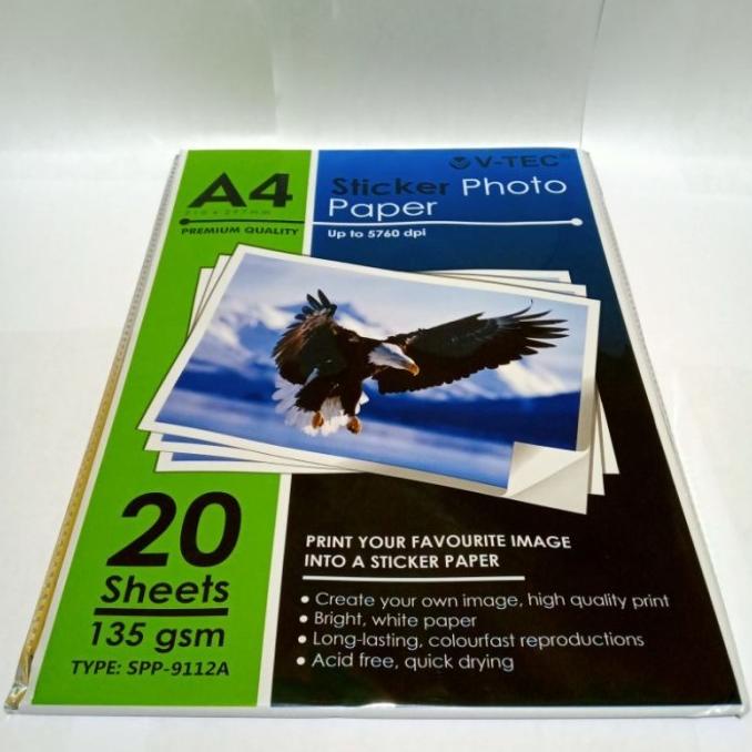 

Kertas Stiker Photo Paper Glossy V-Tec / Vtec SPP-9112A A4 135 GSM