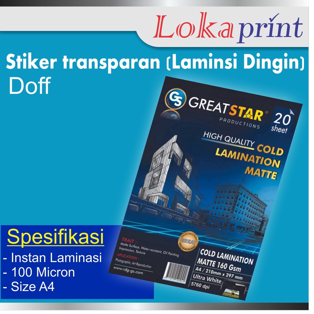 

Produk Premium.. PLASTIK LAMINASI GLOSSY A4 100 GSM - COLD LAMINATING GLOSSY FILM ZDY