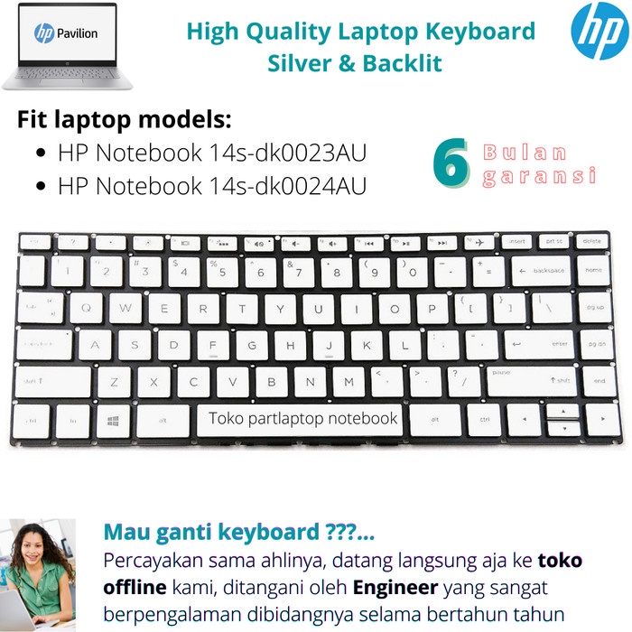 Keyboard HP 14s-dk0023AU 14s-dk0024AU silver backlit - new original