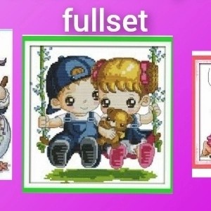 TERMURAH paket kristik pola kain anak dan couple cross stitch sulam diy
