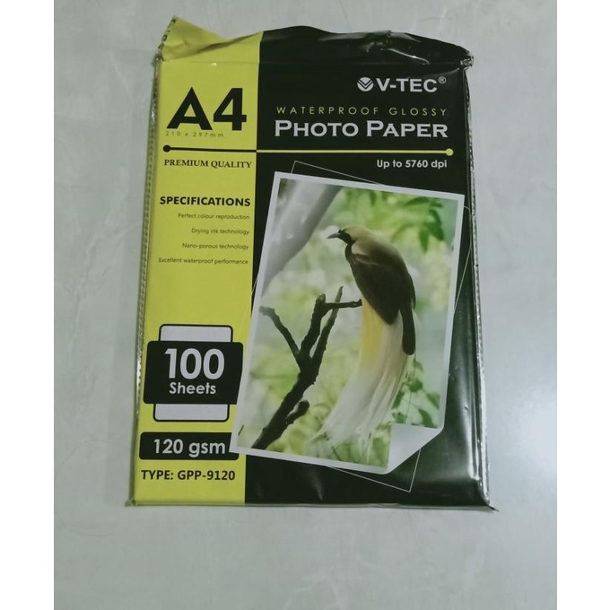 

Kertas Foto Glossy V-TEC GPP-9120 A4 120 GSM (100 Lembar)