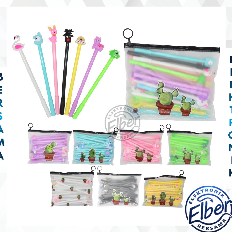 

Best.. ELBER HL0078 Pena Karakter Set Pouch Isi 20 Pcs Tempat Pensil Transparan Zipper Bag RY9