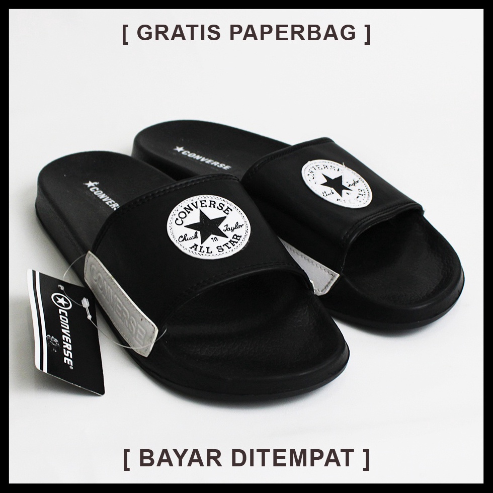 Kekinian.. Sendal Selop Distro Pria Convrsee99 All Star Chuck Taylor Hitam Fullblack / Sendal Slip O