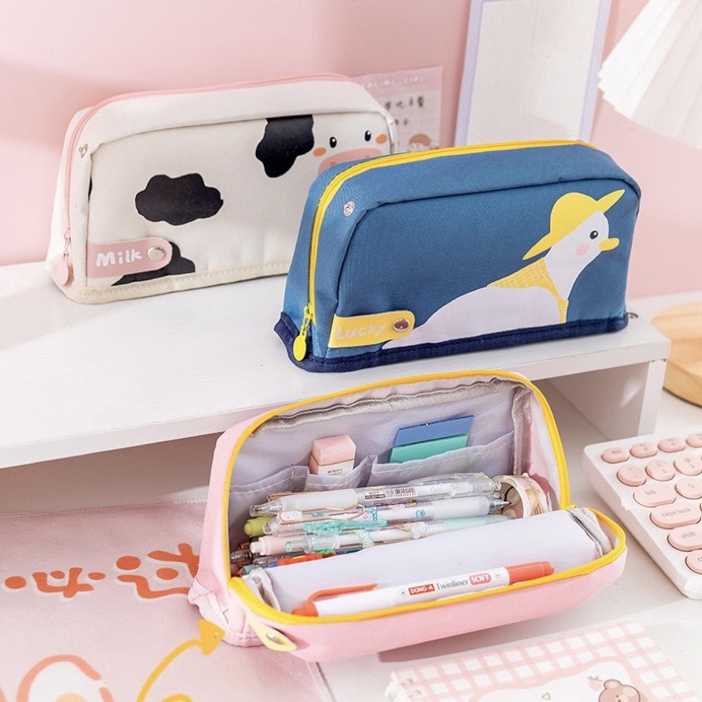 

Diskon.. Kotak Pensil Canvas Tempat Pensil Resleting Lucu Motif Animals LVM