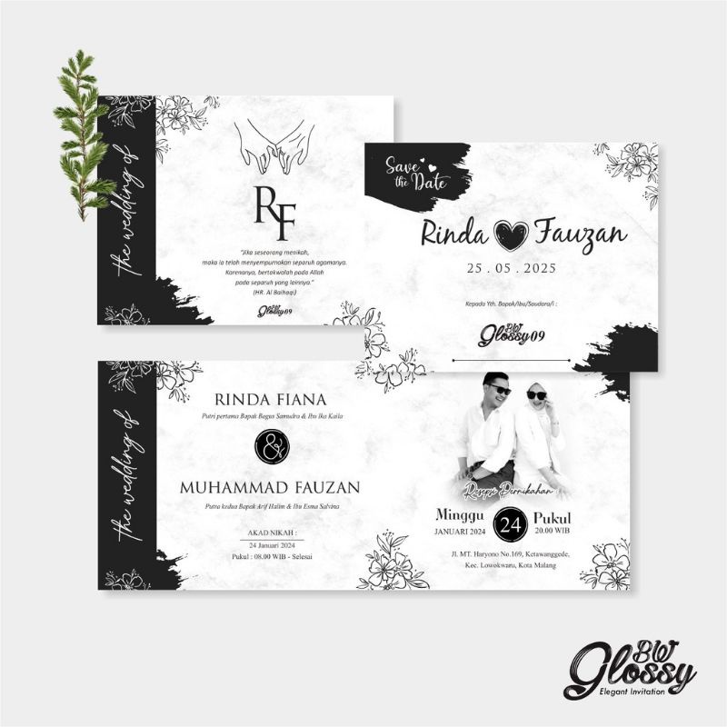 UNDANGAN PERNIKAHAN GLOSSY MENGKILAP GLOSSY BW 09 - UNDANGAN