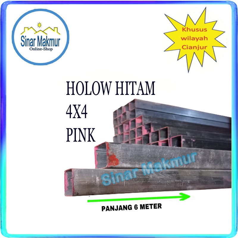 Besi Holo Hollow Hitam 4x4 CM Pink