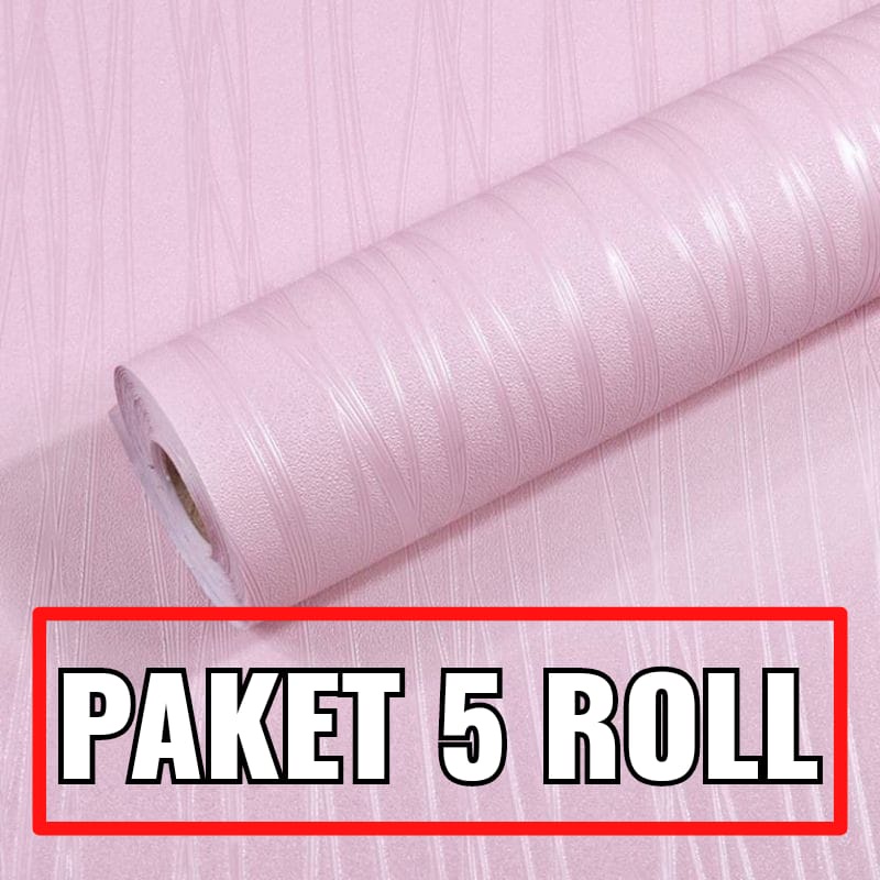 TERBARU PAKET 5 ROLL Wallpaper Stiker Dinding Polos Pink Tekstur Wave Ukuran 45Cm X 10M Wallpaper