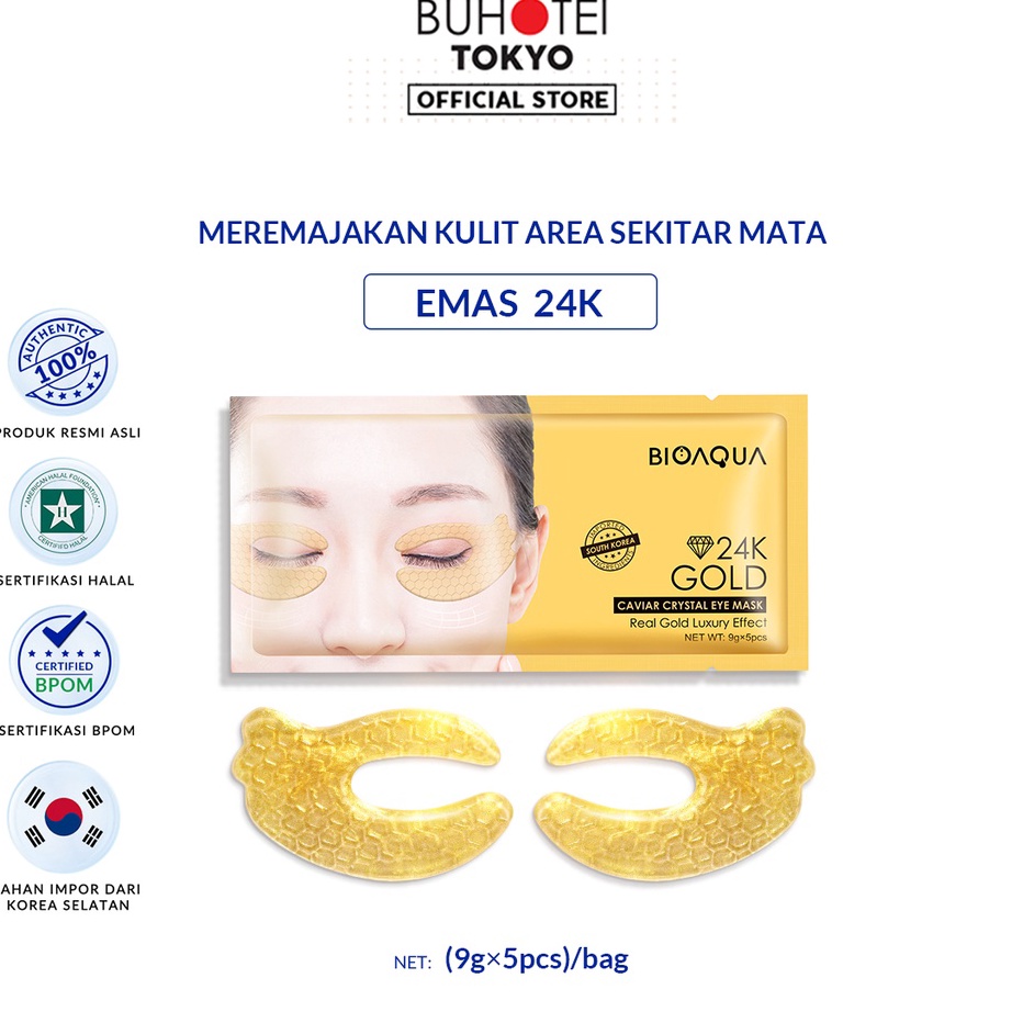 BUHOTEI BIOAQUA 24K Gold Caviar Eye Mask Anti Aging dan Garis Masker Mata Memudarkan Kerutan Mata Ba