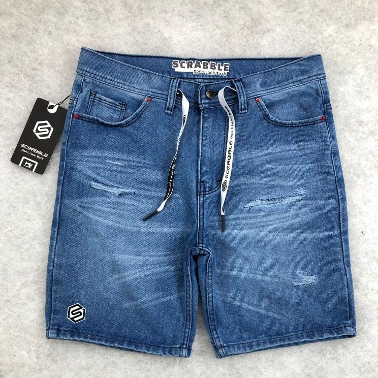 MEN SALE  CELANA JEANS PENDEK SOBEK ORIGINAL SCRABBLE CELANA PENDEK PRIA MURAH TERLARIS