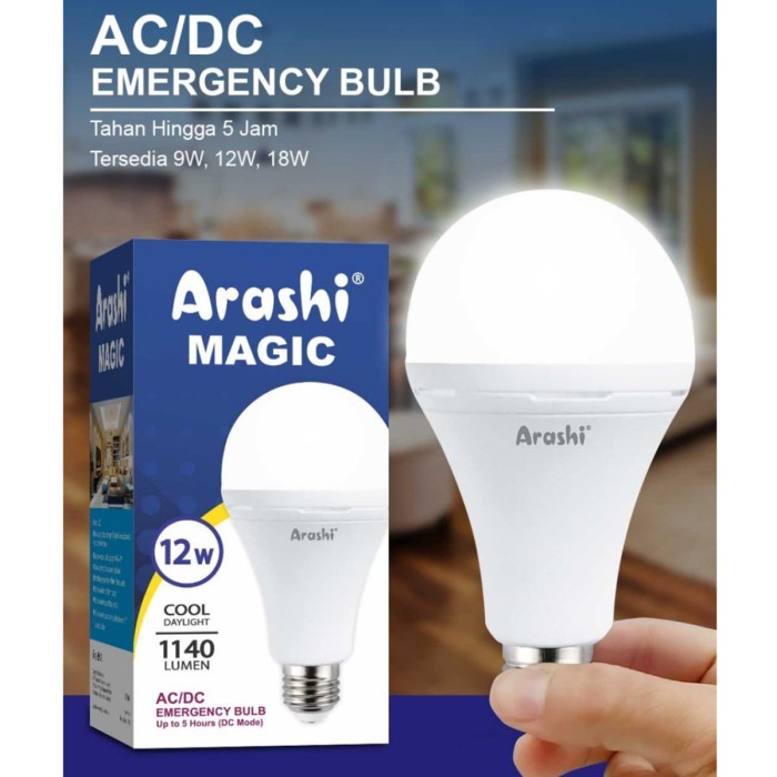 lampu Lampu Bohlam Emergency LED ARASHI MAGIC 9W 12W 18W 9Watt 12Watt 18Watt - Arashi 9 Watt(G3F2) l