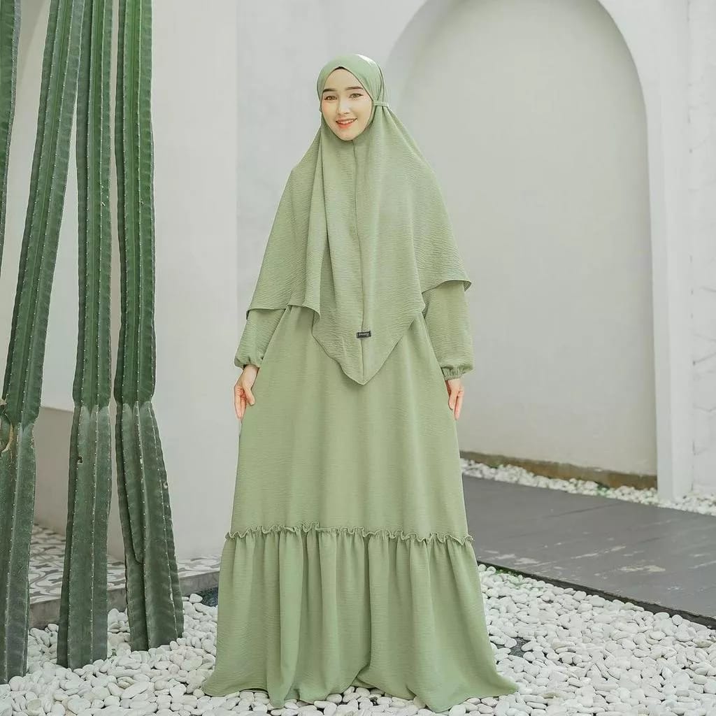 GAMIS SYAKIRA SET HIJAB / DRESS WANITA DEWASA MUSLIM / SETELAN WANITA SYARI BAHAN KRINGKLE / GAMIS J