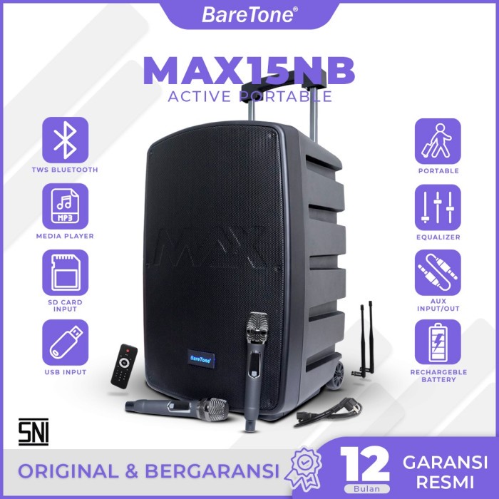 BareTone Speaker Portable MAX15NB Speaker Bluetooth 15 Inch