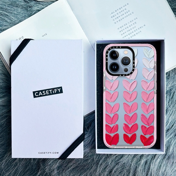 ▣Original Casetify Pink Oil Painting Love Hearts Casing For iPhone 7 8 Plus X XS XR 11 12 13 Pro Max