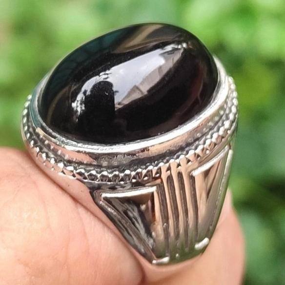 best seller] Cincin Titanium Batu Akik Kecubung King Safir Hitam Tembus Biru Unik
