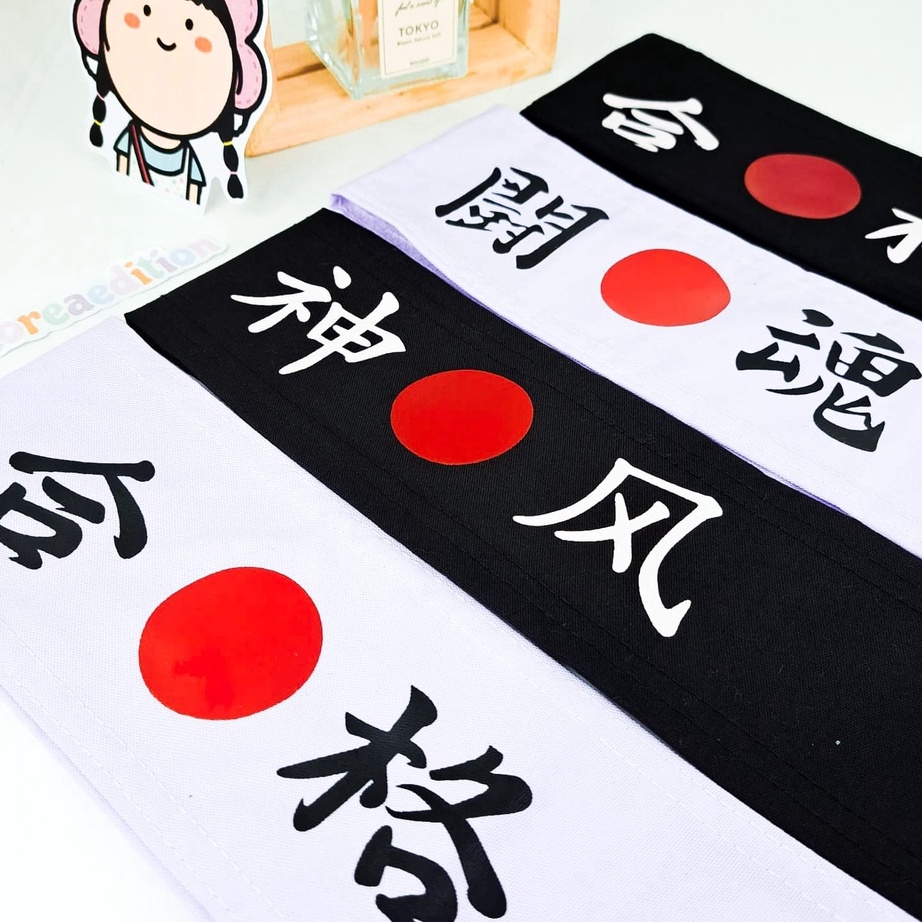➺Laris❄ Q670E Ikat Kepala Head Band Kanji  Hachimaki Jepang Semangat Orang Jepang C36 ←Terkini