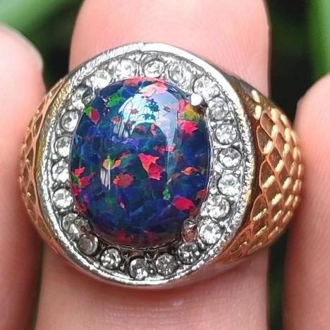 Termantab] Cincin Titanium Batu Akik Kalimaya Opal Australia Biru Top Jarong