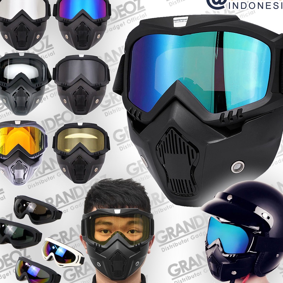 ✴Ready Stok⁑➺ L9LSG Goggles Kacamata + Masker Full Face Helem Goggle Mask Helm Gun Ski Motor Cross T