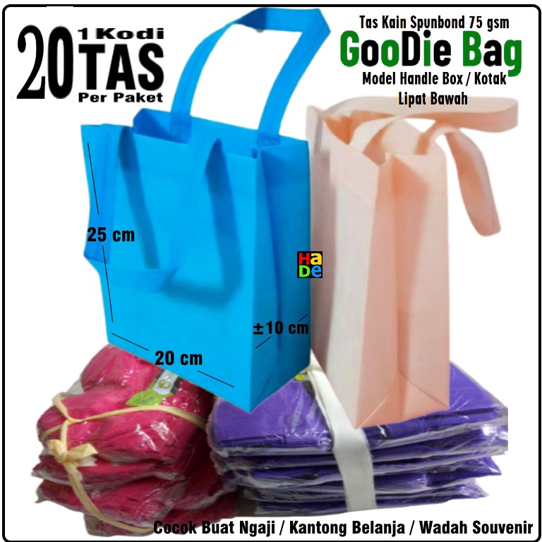 

8QHGQ 1 Kodi isi 20 Tas Kain Spunbond Kotak / Handle Box Goodie Bag Ukuran S.= 20x25x9 cm Kantong Belanja Lipat Serbaguna, Goody Bag Bingkisan Souvenir Ultah / Ulang Tahun / Pernikahan, Tas HP Ponsel, Kosmetik dll Polos Murah Ready Stock