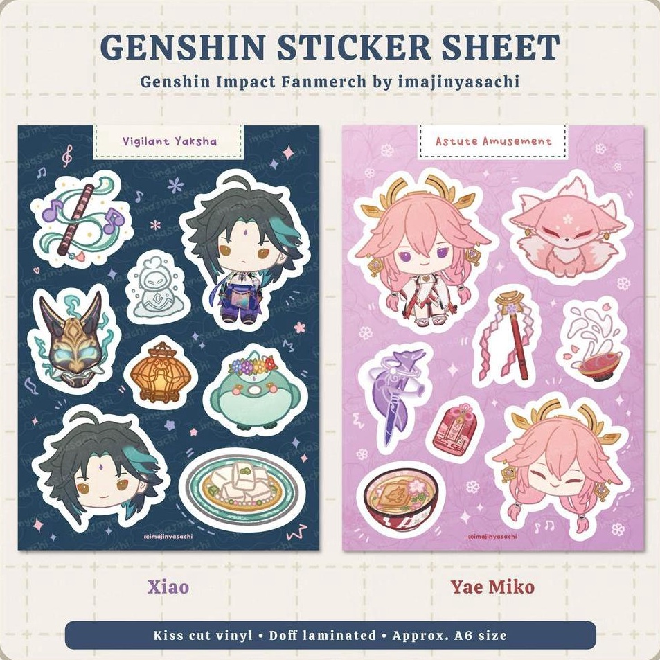 ➩Terkini✬ 0GBEK Genshin Impact Sticker Sheet - Stiker Fanmerch Wanderer Kazuha Xiao Ayato - imajinya