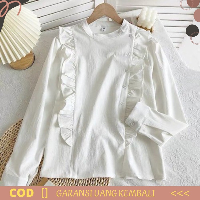 BLUS WANITA Fashion Baju Casual Wanita Modis Bahan Linen Premium TR56 - Putih R4J4 baju blouse wanit
