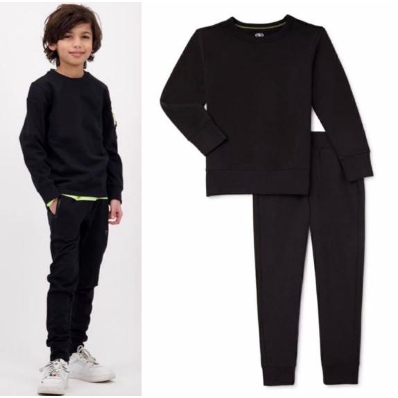 BAJU SETELAN SWEATER JOGGER ATHLETIC WORKS SIMPLY BLACK ANAK LAKI LAKI