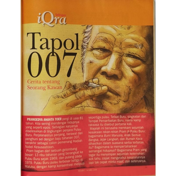 Majalah Tempo Mei 2006 - iQra : Cerita Tentang Pramoedya Ananta Toer