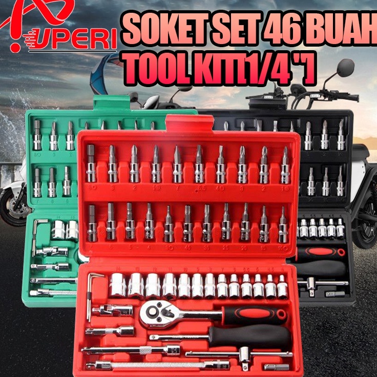 CodeBb0B5 Set Kunci Socket 46 PCS full Set (1/4 ") Pas Ring L Motor Kunci/kunci l set tekiro lengkap/kunci ring pas 1 set lengkap