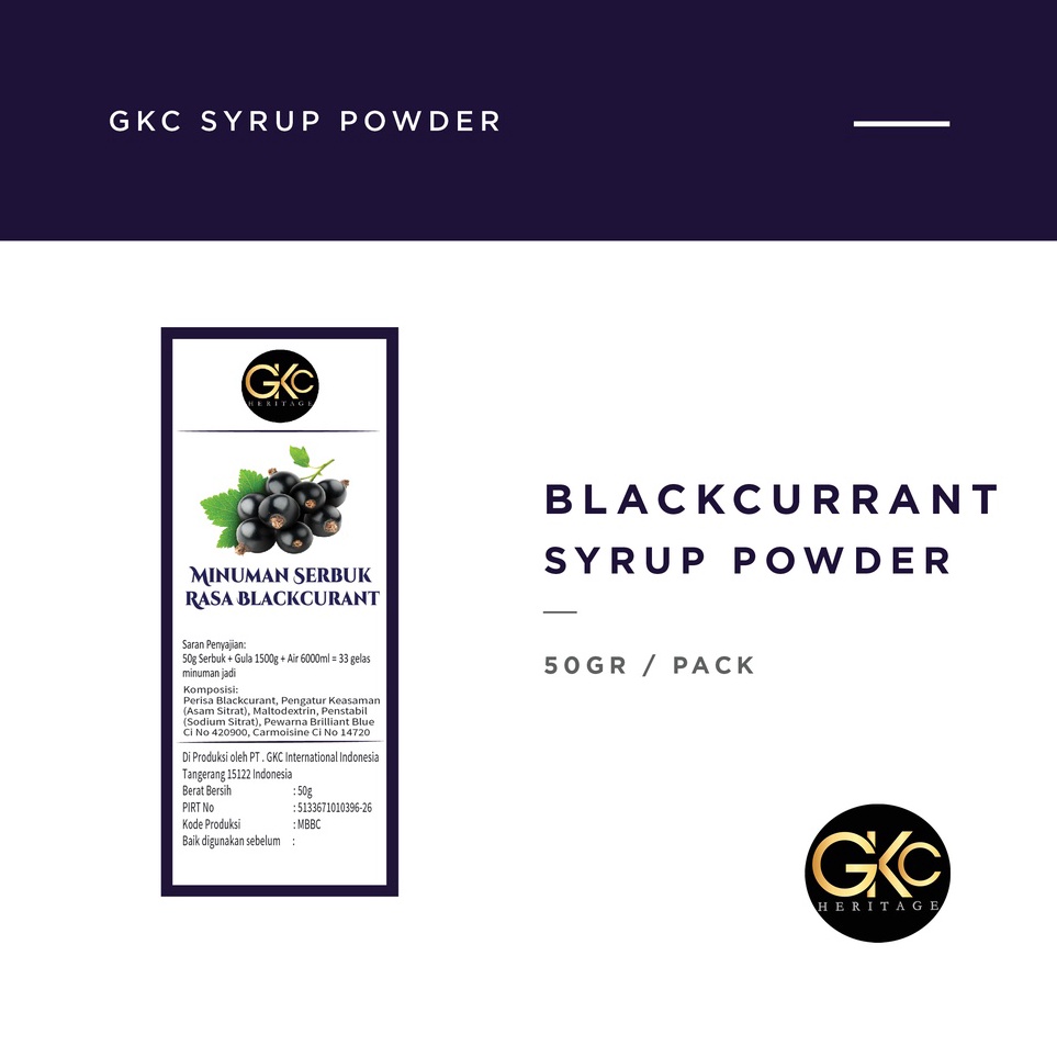 

Belanja kuat Bubuk Sirup Blackcurrant / Blackcurrent Powder Syrup Serbuk Minuman Powder Drink GKC Heritage 50 gr