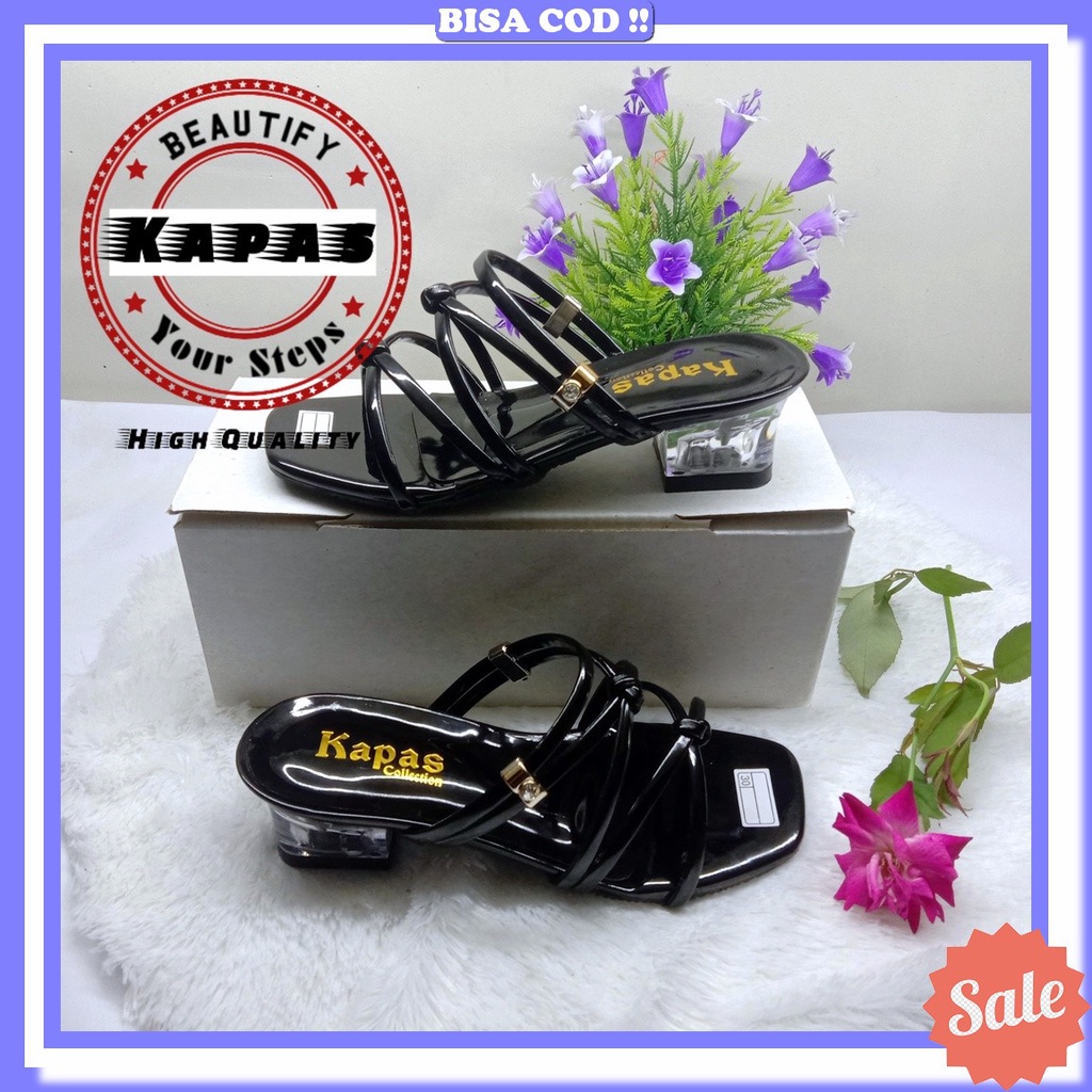 Sandal Sepatu Anak Perempuan Hak 3 Cm Motif Bunga Sakura Mika Bening Heels Selop Pesta Cewe Tahun Sm