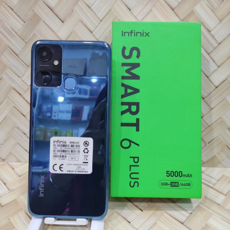 Infinix smart 6 plus 3/64 GB (Ram 3GB +3GB/64GB) Hanphone second fullset batangan original bergarans