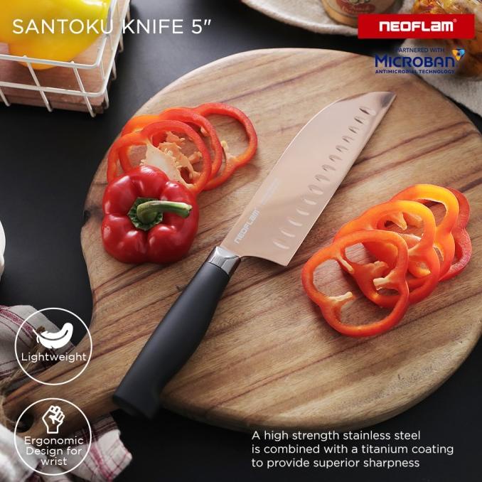 Neoflam Titanium Santoku Knife 5" Rose Gold / Pisau Daging Original