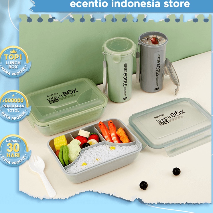 Terlaku. ecentio 2pcs kotak makan botol set tempat makan portable dan botol minum anti-bocor lunch b