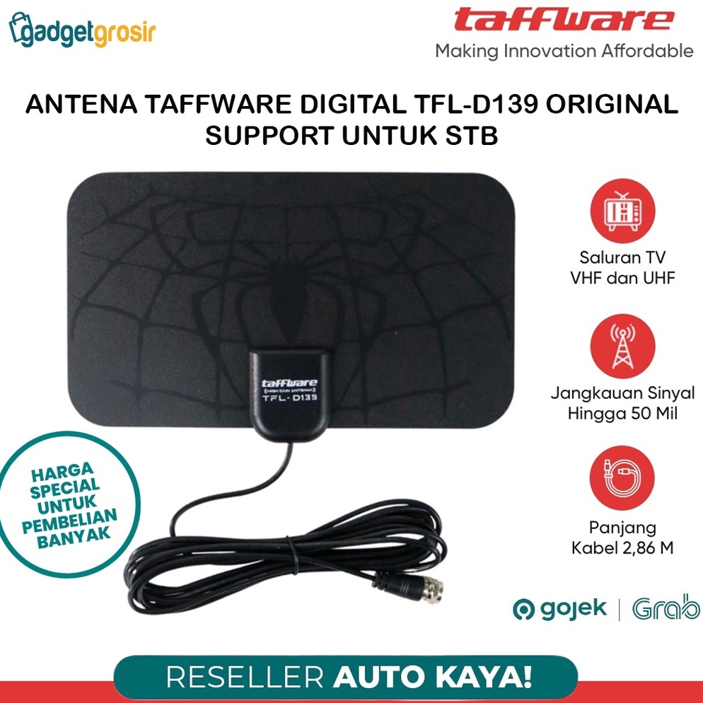 2023 Berkah✮ Antena TV Digital Taffware TFL D139 Booster Original STB High Gain 25-dB Indoor Kabel 3 Meter VHF UHF Channel Support Set Top Box Universal 820❴❵