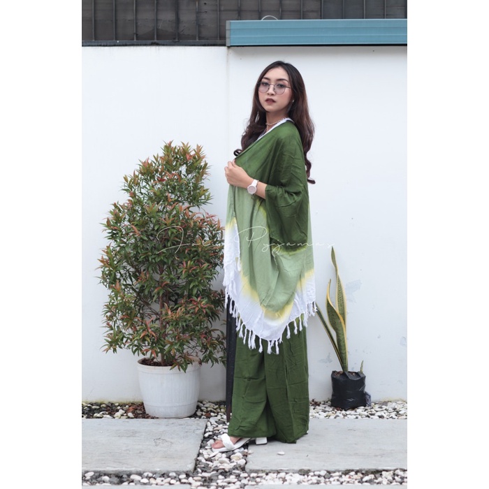 TERBARU BAJU TIE DYE GRADASI ARMY SETELAN WANITA BALI CARDIGAN OUTER