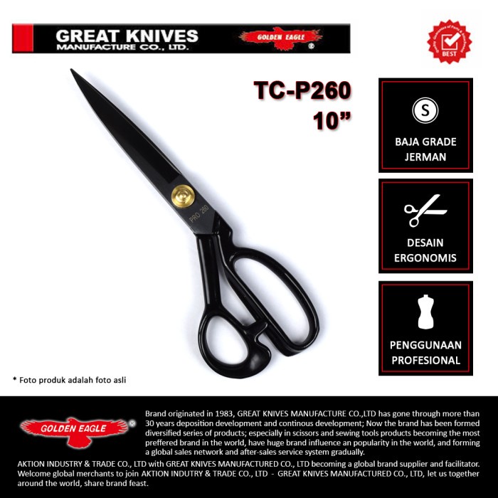 

Bestseller Gunting Potong Bahan Kain Golden Eagle 10Inch Tc-P260 - Tailor Scissor